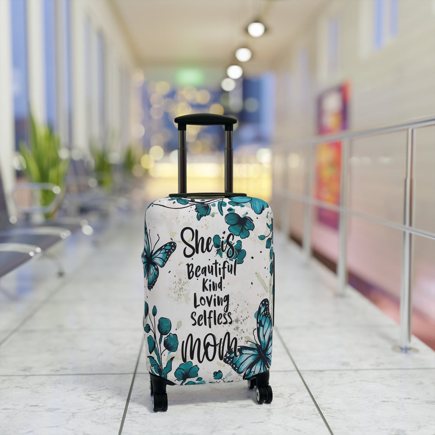 Luggage Cover, Teal Floral, Mom, She is Beautiful, Kind, Loving, Selfless, awd-1758