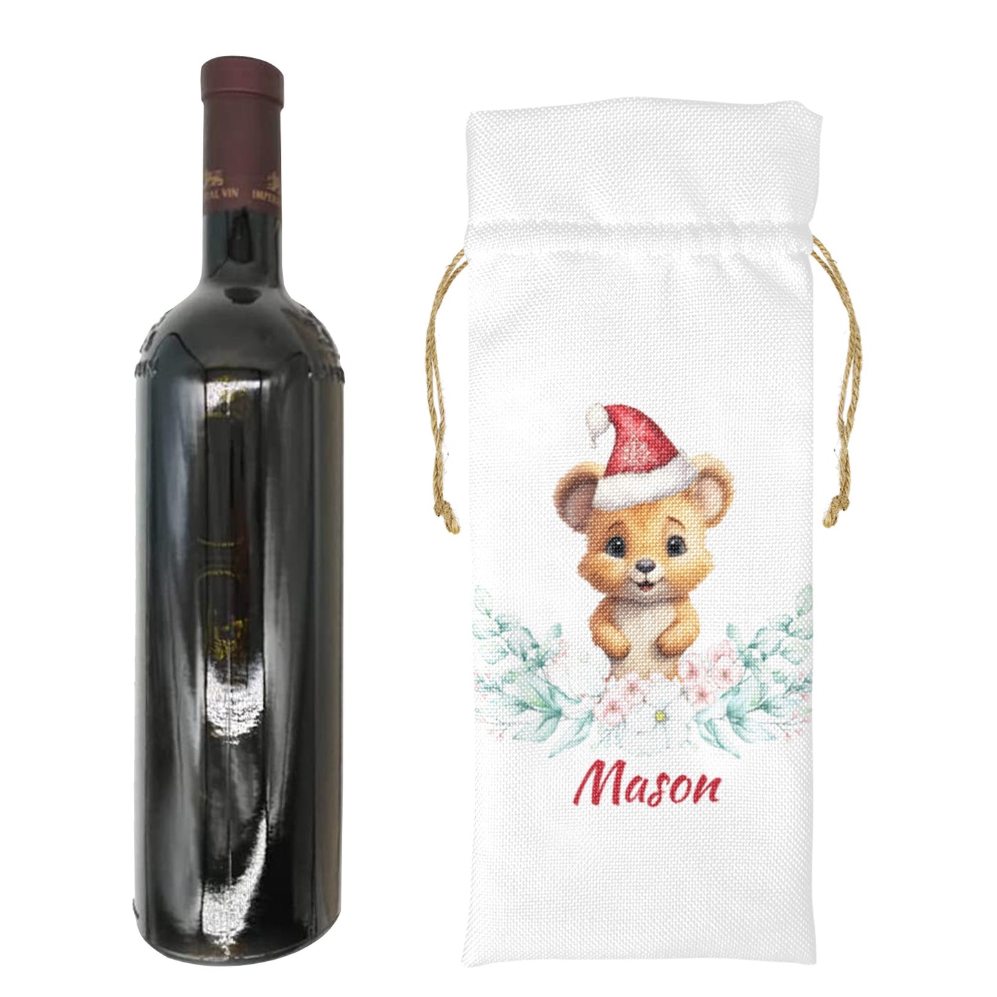 Australian Animals Eucalyptus Leaves Personalised Linen Wine Bottle Bag