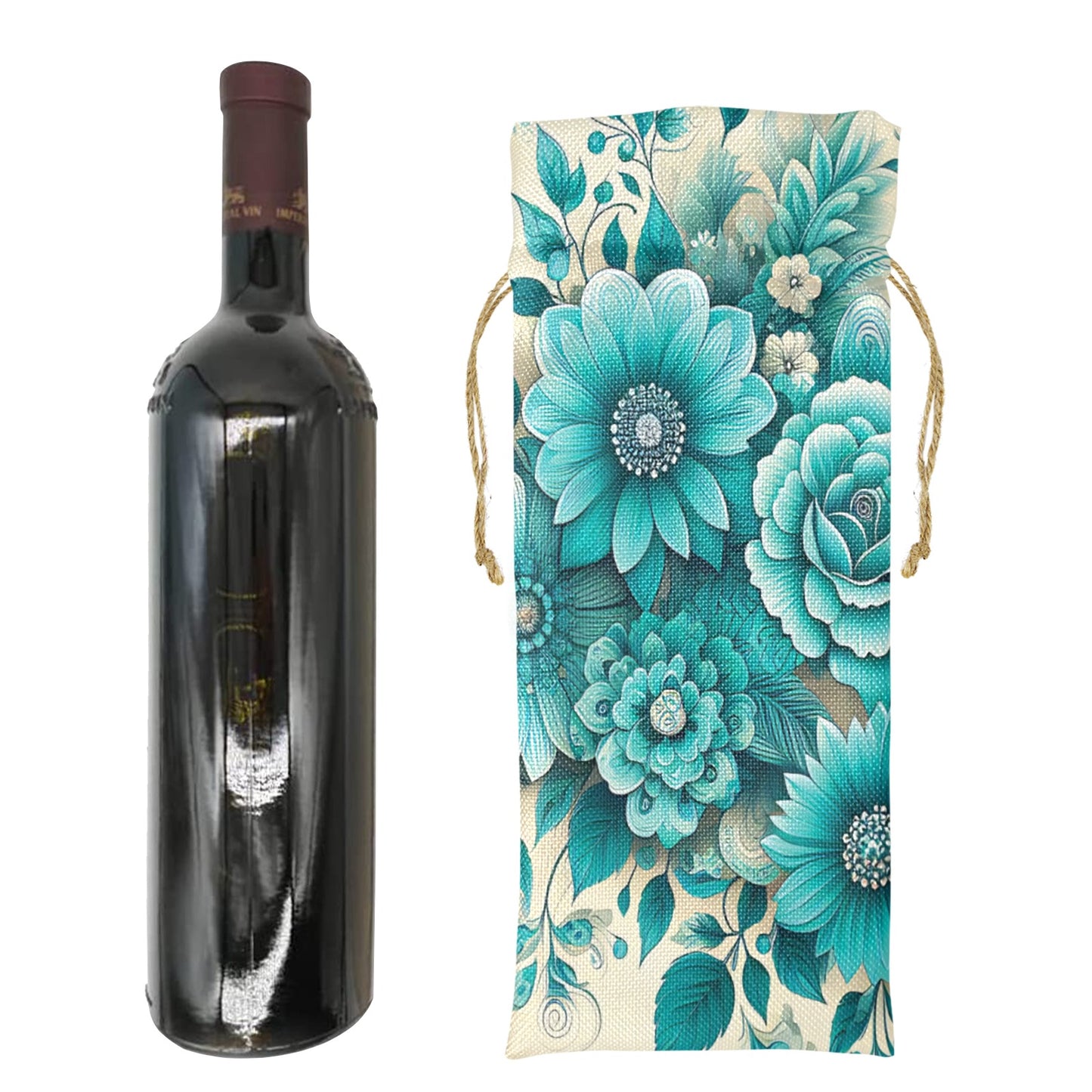 Vintage Floral awd437 Linen Wine Bottle Bag