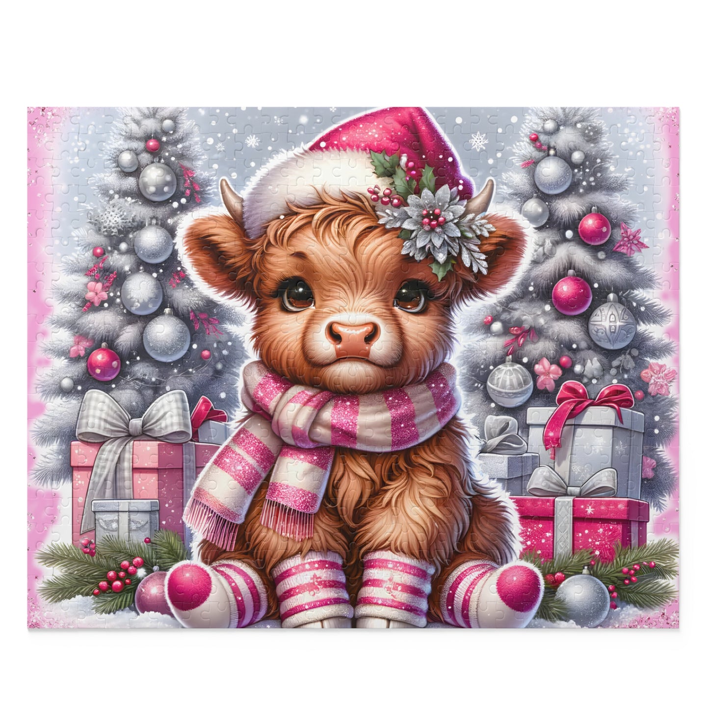 Personalised/Non-Personalised Puzzle, Christmas, Highland Cow (120, 252, 500-Piece)