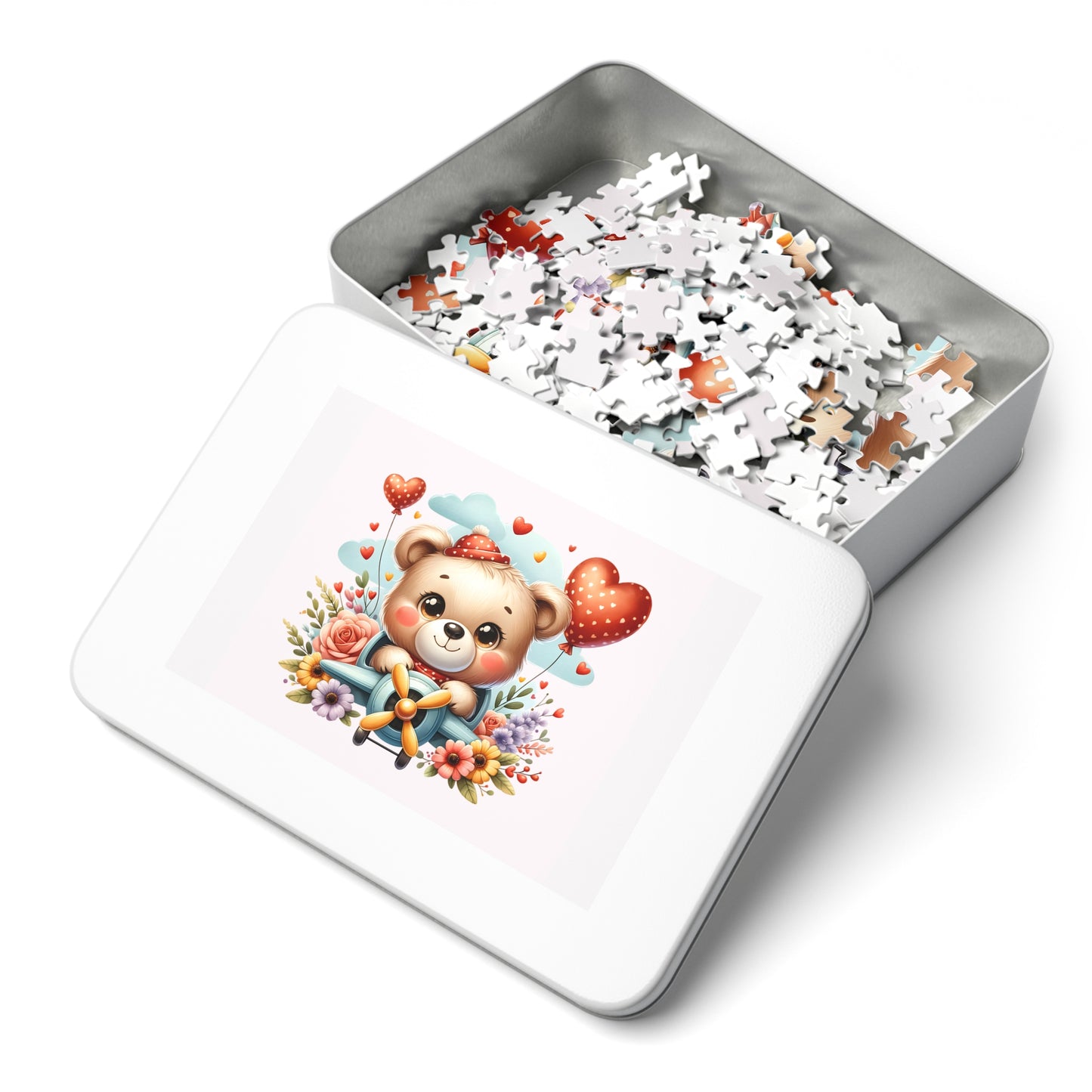 Jigsaw Puzzle in Tin, Bear in Plane, Personalised/Non-Personalised, awd-425 (30, 110, 252, 500,1000-Piece)