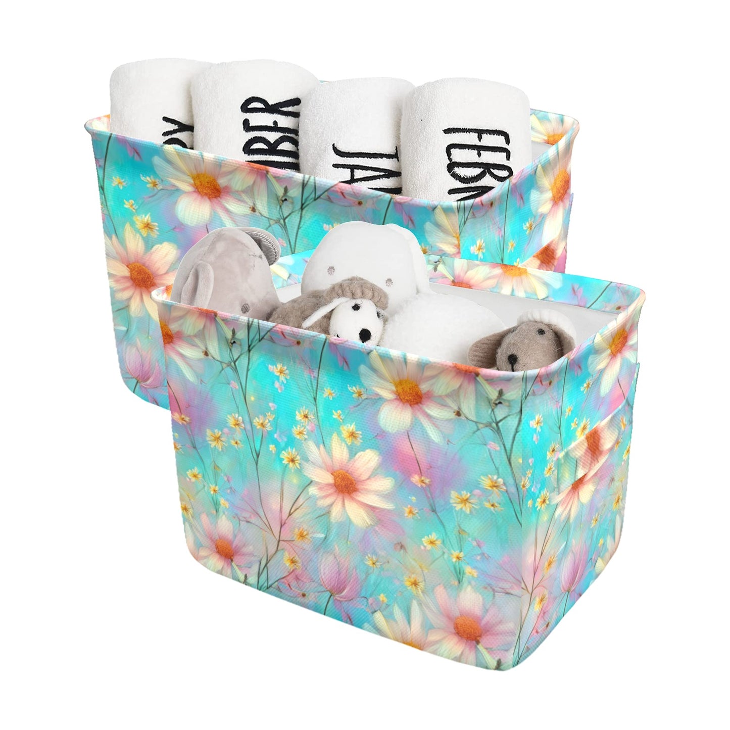 Green Floral Fabric Storage Basket