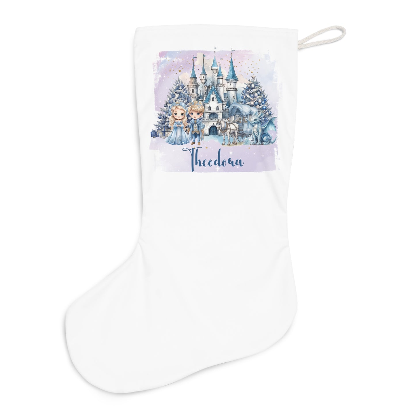 Personalised Santa Stocking, Purple Christmas Fairytale