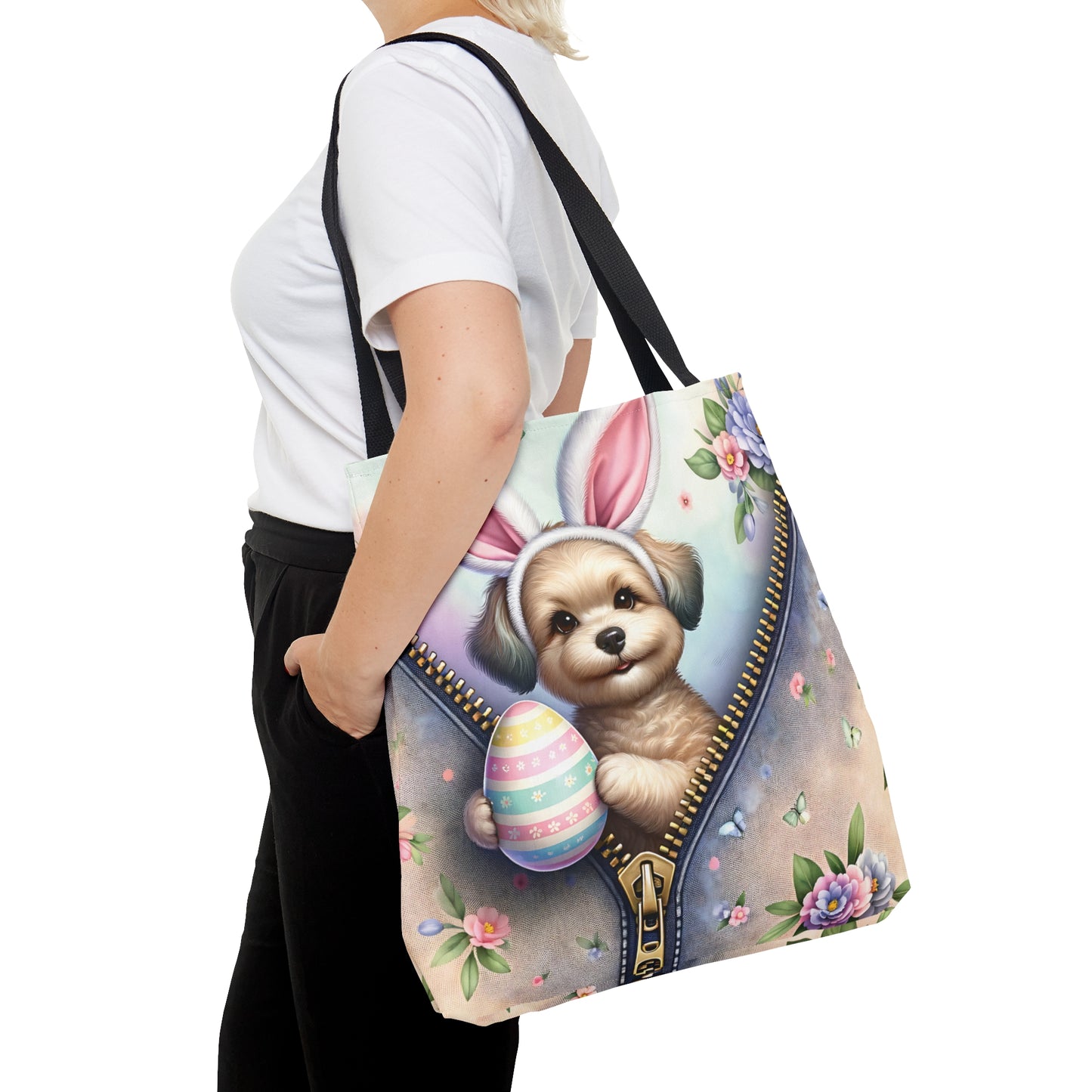 Tote Bag, Easter, Cute Dog with Bunny Ears, Personalised/Non-Personalised Tote bag