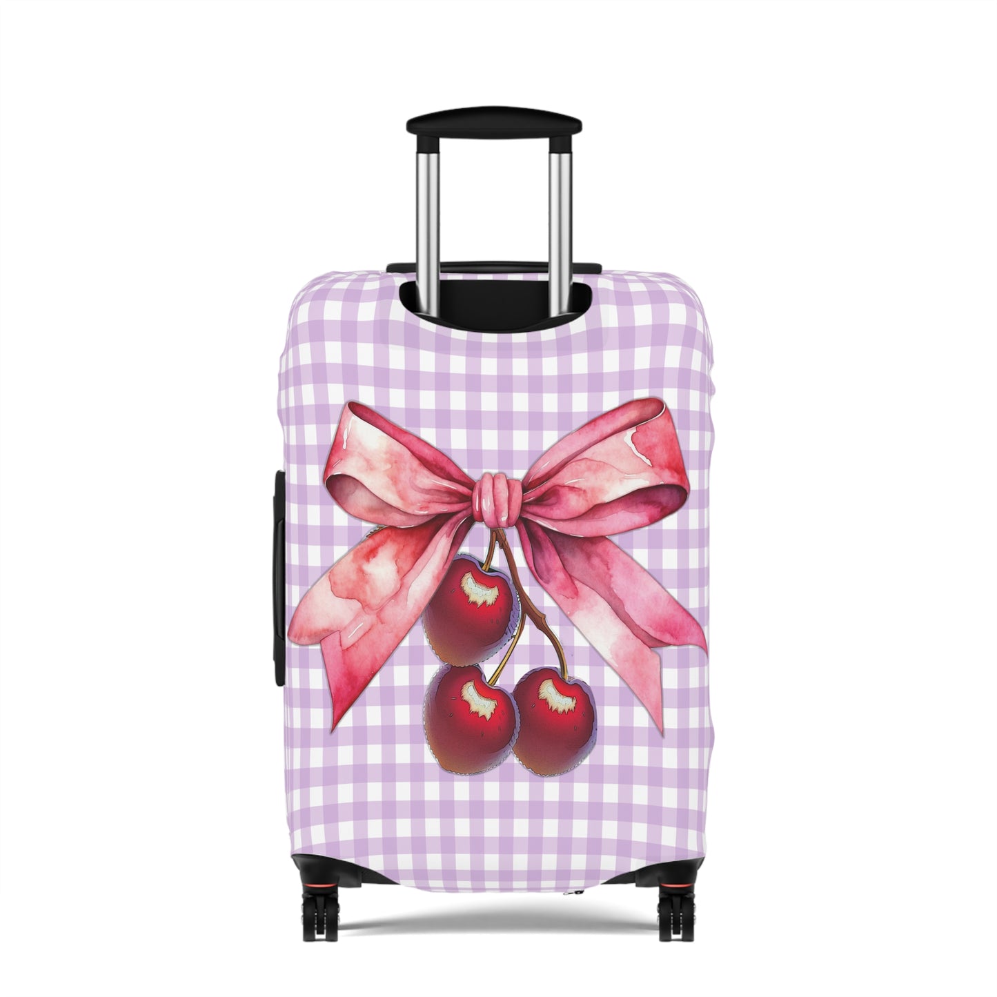 Luggage Cover, Rockabilly, Coquette, Pastel Dark Purple Gingham, Cherries and Ribbon, awd-2515