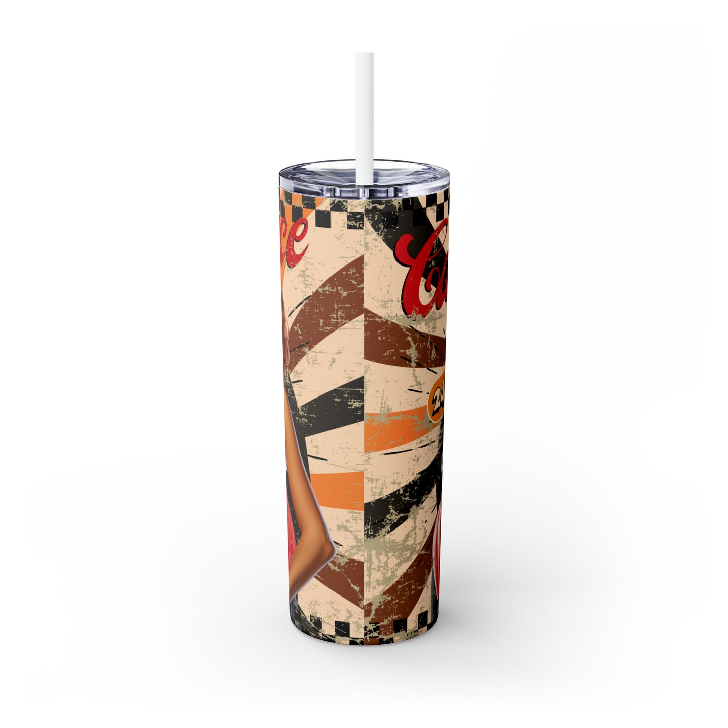 Skinny Tumbler with Straw, 20oz, Retro, Car Service