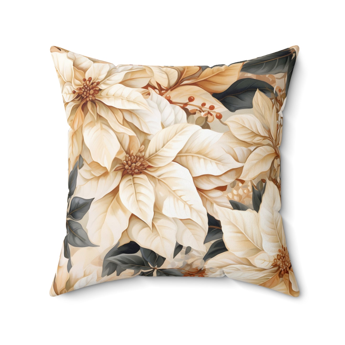 Polyester Square Pillow, Cream Poinsettia