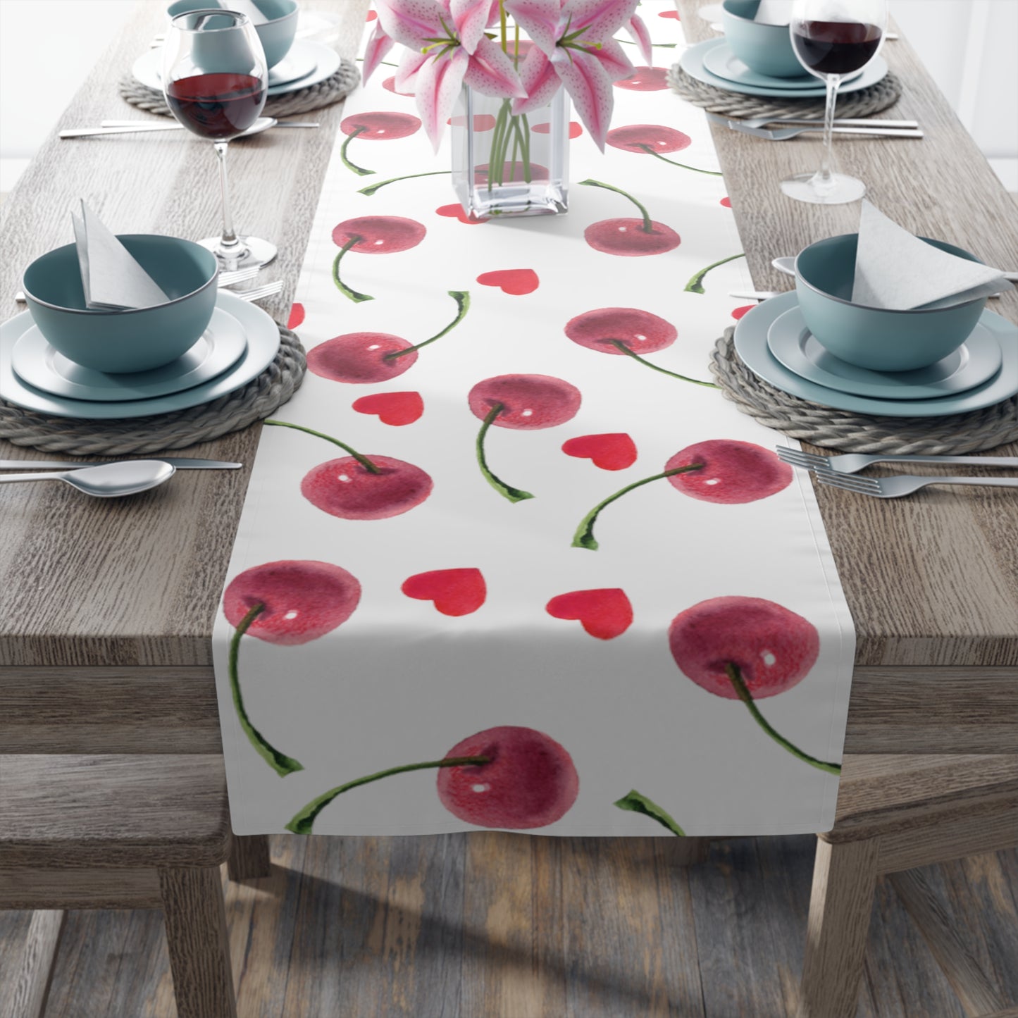 Cherries Table Runner, Cotton Twill and Poly Available