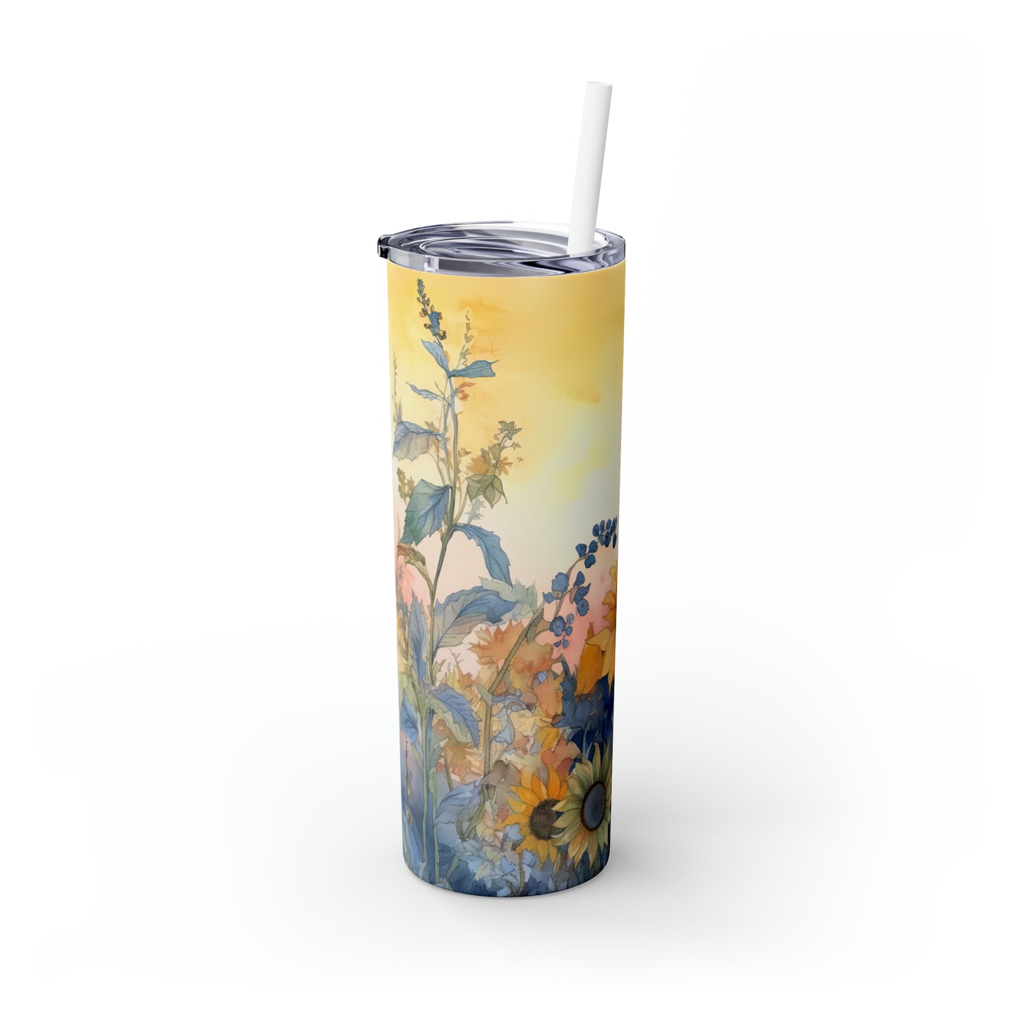 Skinny Tumbler with Straw, 20oz, Sunflowers