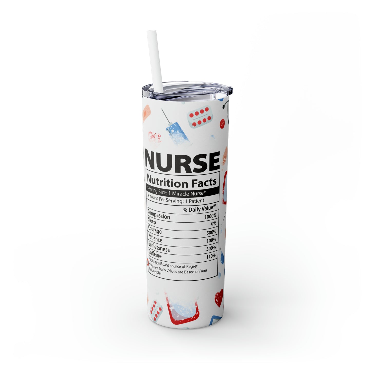 Skinny Tumbler with Straw, 20oz, Nurse