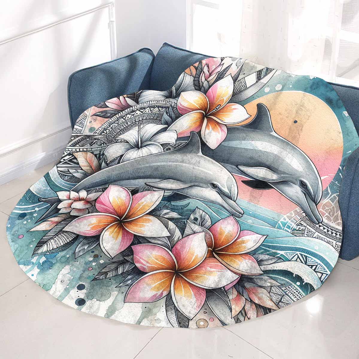 Sea_Animals_Dolphin_Awd351114  Circular Micro Fleece Blanket 60"