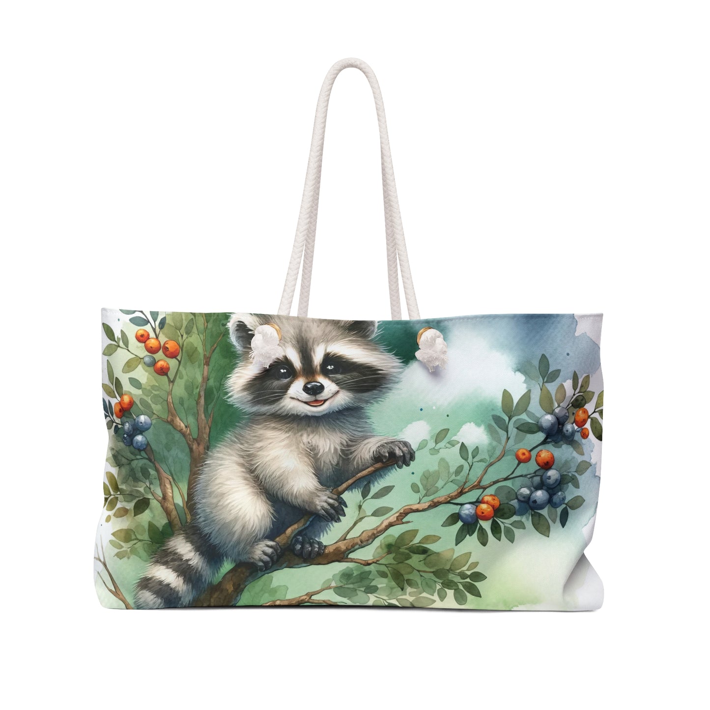 Personalised/Non-Personalised Weekender Bag, Racoon, Large Weekender Bag, Beach Bag, Book Bag