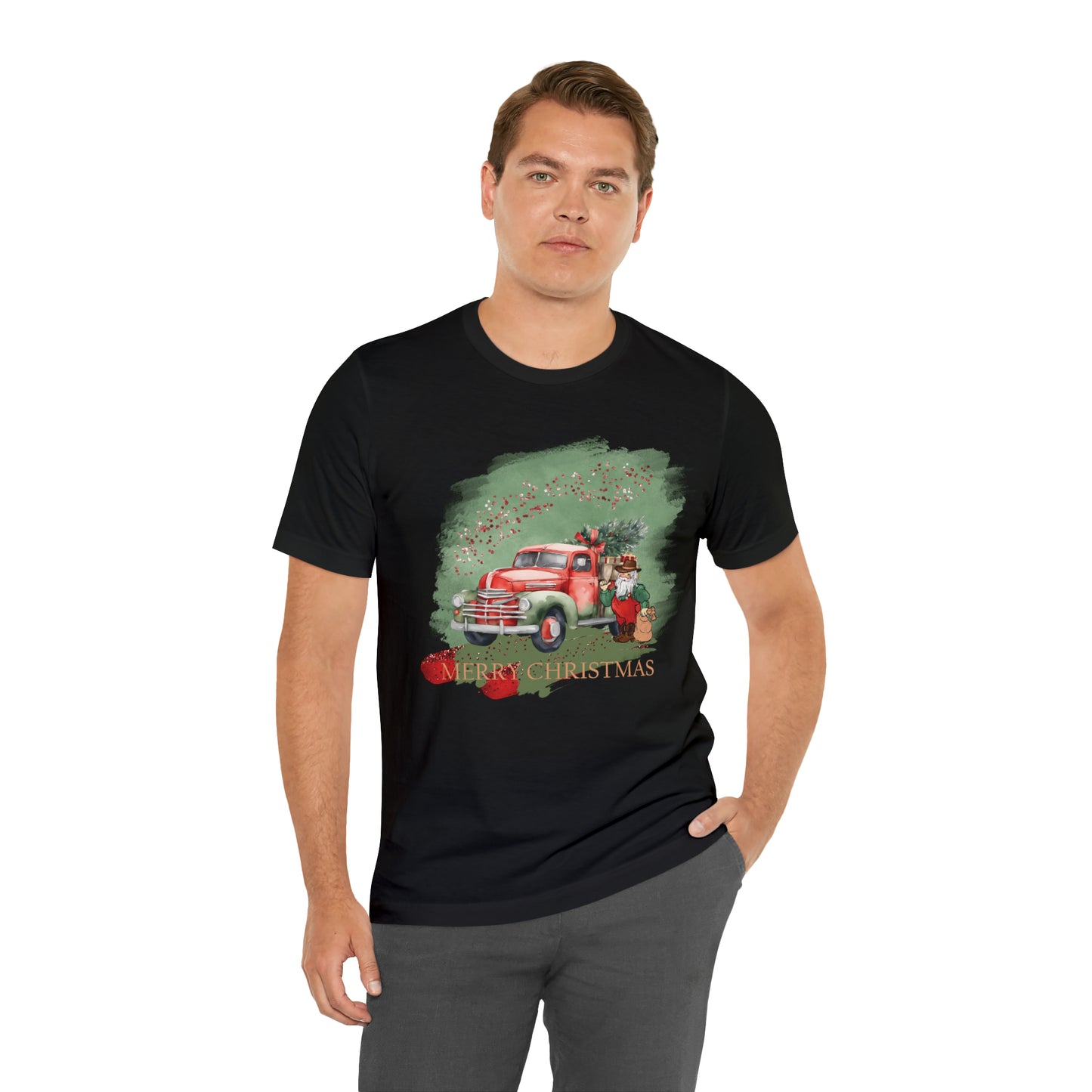 Unisex Adults Jersey Short Sleeve Tee Sage Christmas, Santa, Country Truck, Christmas TShirt, Country Christmas, Western Chrismas