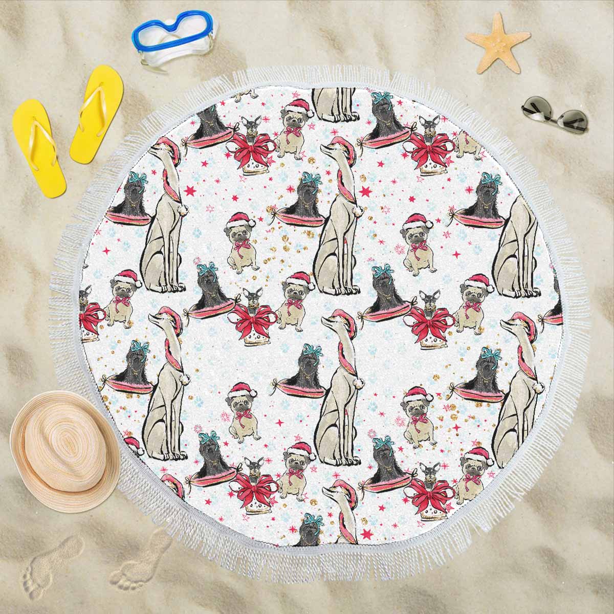 Dog Christmas  Circular Beach Shawl 59"