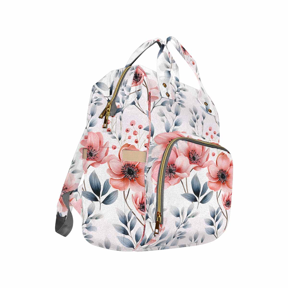 Apricot and Grey Floral  Diaper Bag Backpack