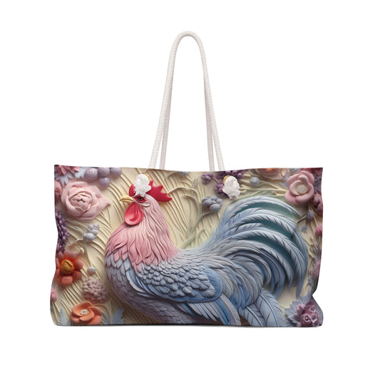 Personalised/Non-Personalised Weekender Bag, Chicken/Rooster, Large Weekender Bag, Beach Bag, Book Bag