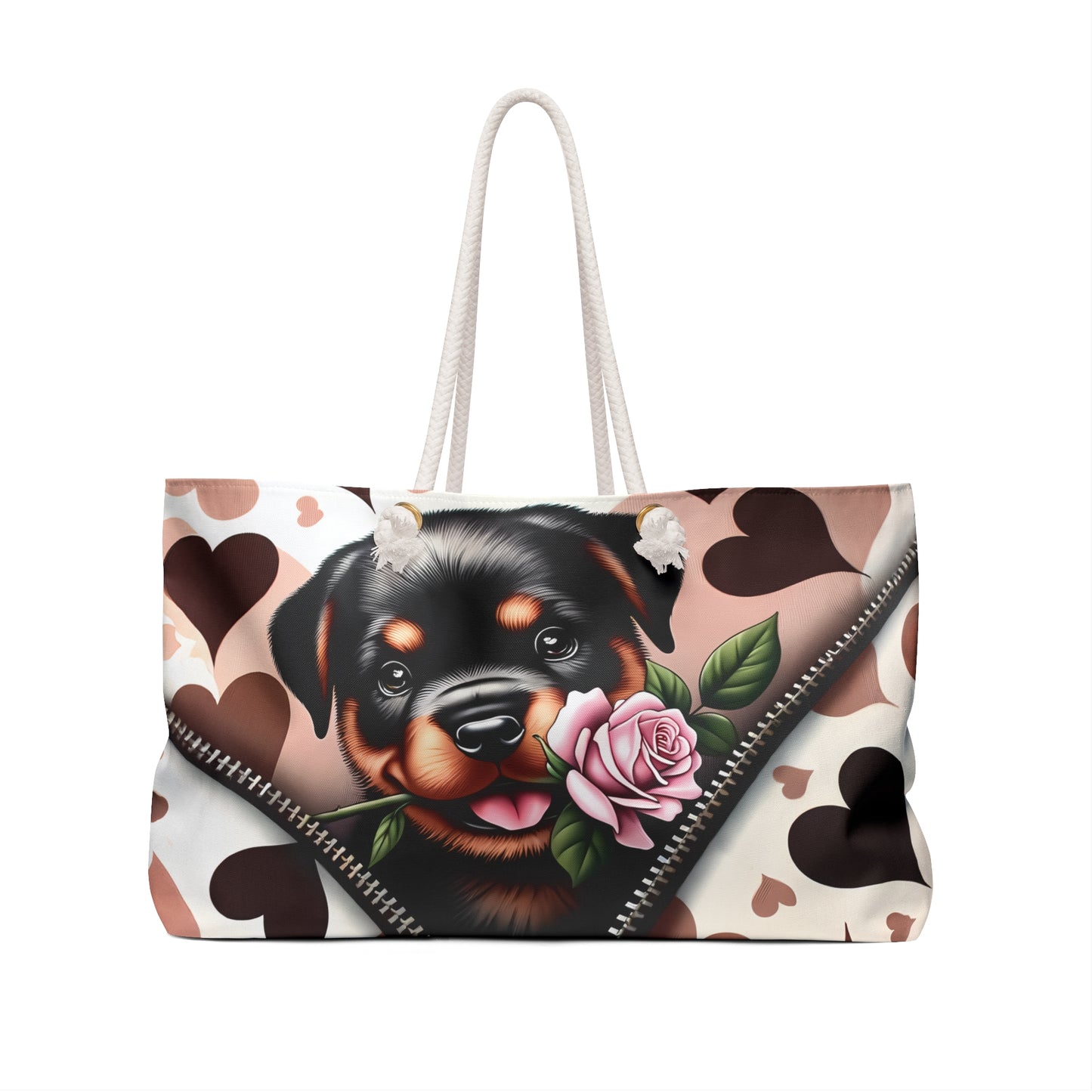 Personalised/Non-Personalised Weekender Bag, Cute Dog, Valentines Day, Large Weekender Bag, Beach Bag, Book Bag