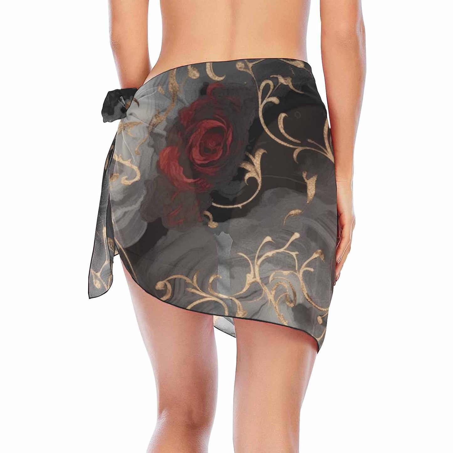 Black and red roses  Women's Beach Sarong Wrap