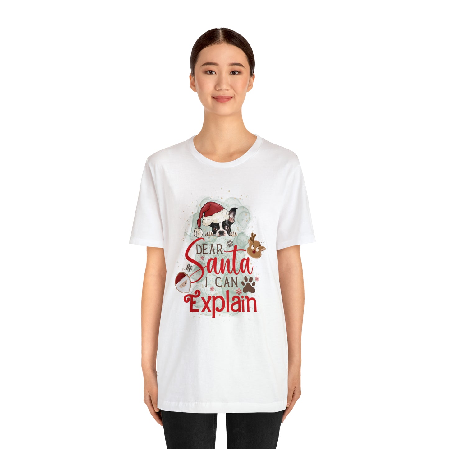 Unisex Jersey Short Sleeve Tee, Dog Paws, Dear Santa I Can Explain, Dear Santa Tee, Christmas Tee, Super Soft 9 Sizes