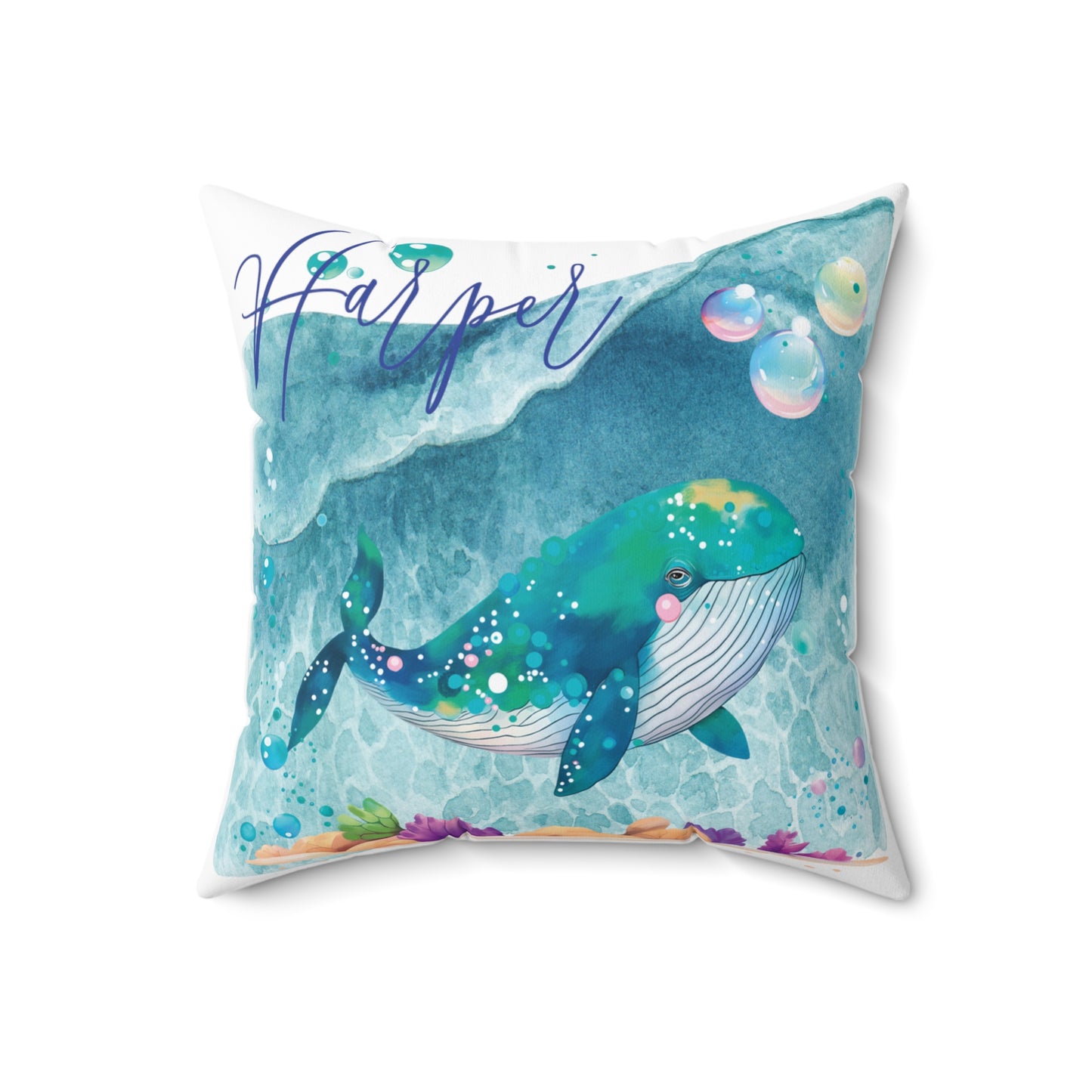 Personalised Polyester Square Cushion, Whale cushion