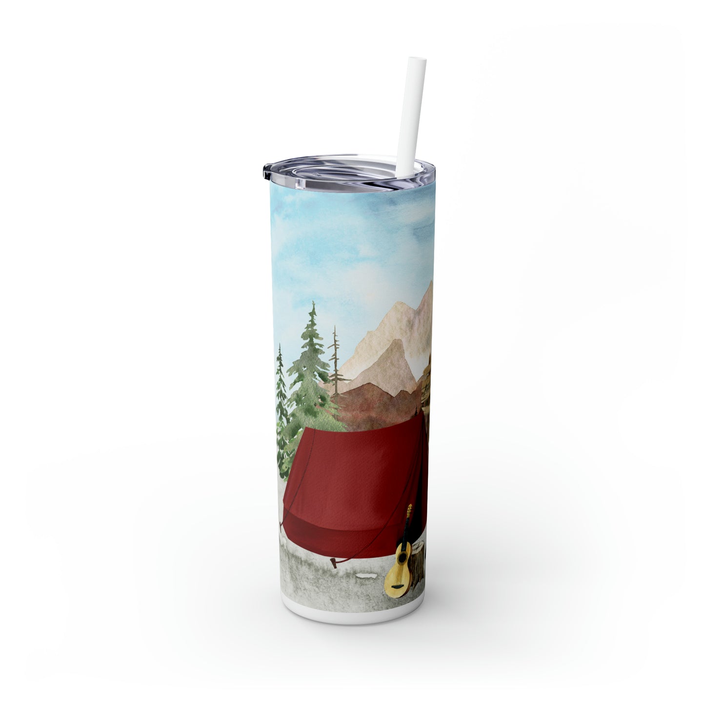 Skinny Tumbler with Straw, 20oz, Camping, Star Gazin