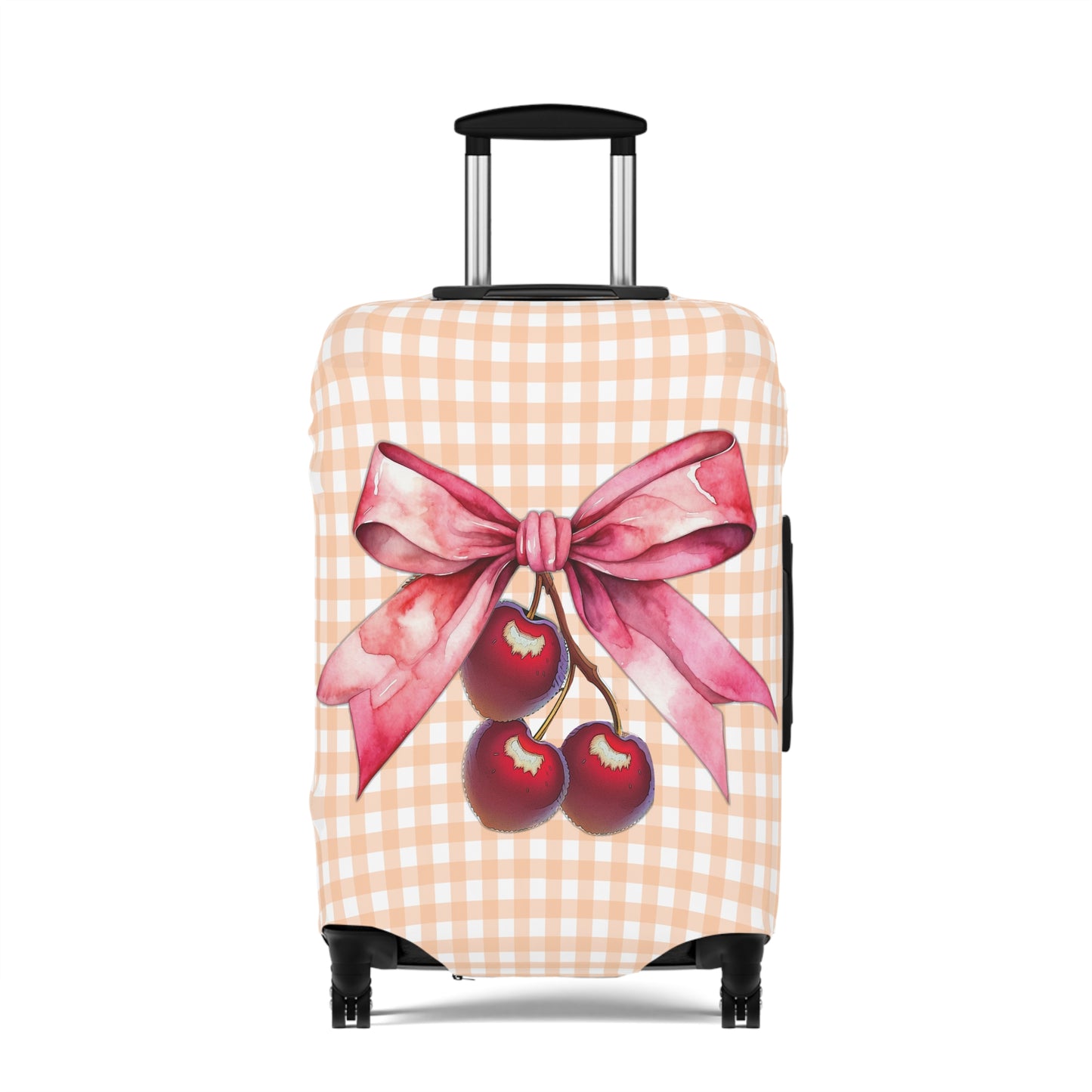 Luggage Cover, Rockabilly, Coquette, Pastel Orange Gingham, Cherries and Ribbon, awd-2510