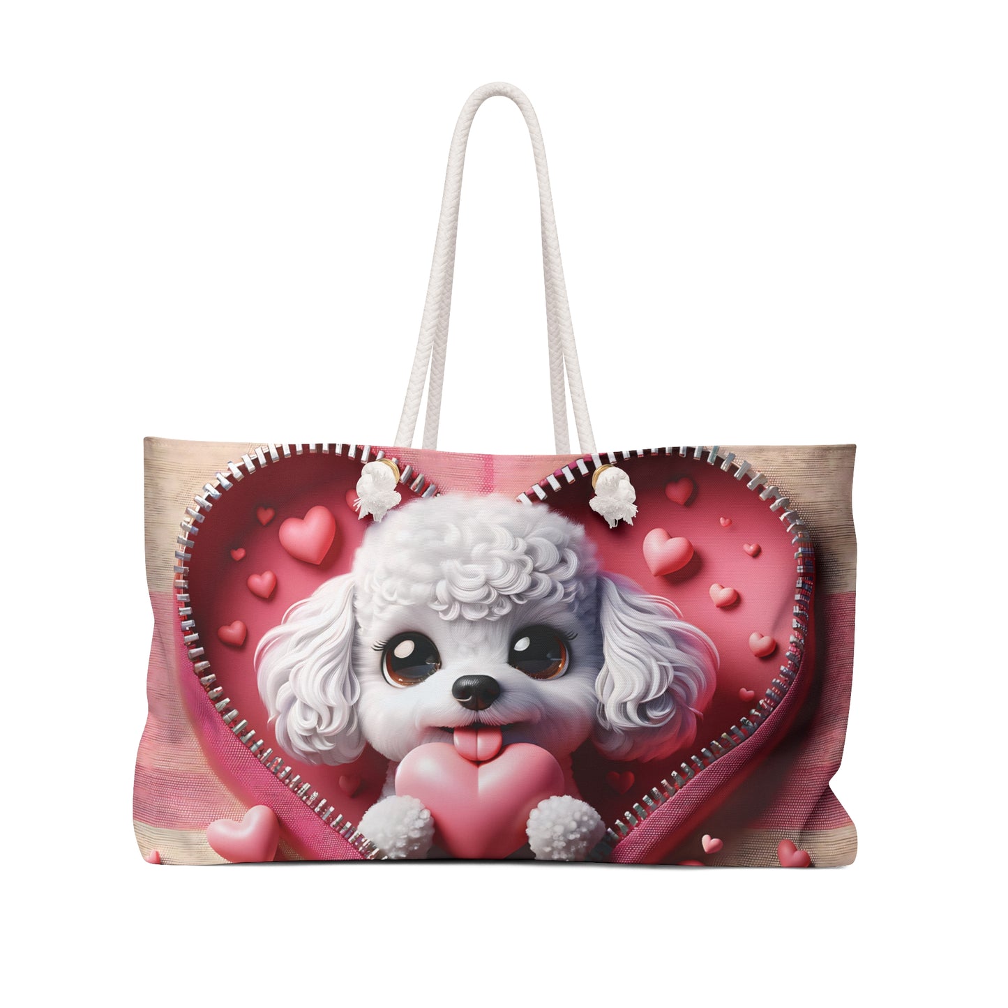 Personalised/Non-Personalised Weekender Bag, Cute Dog, Zipper, Valentines Day, Large Weekender Bag, Beach Bag, Book Bag