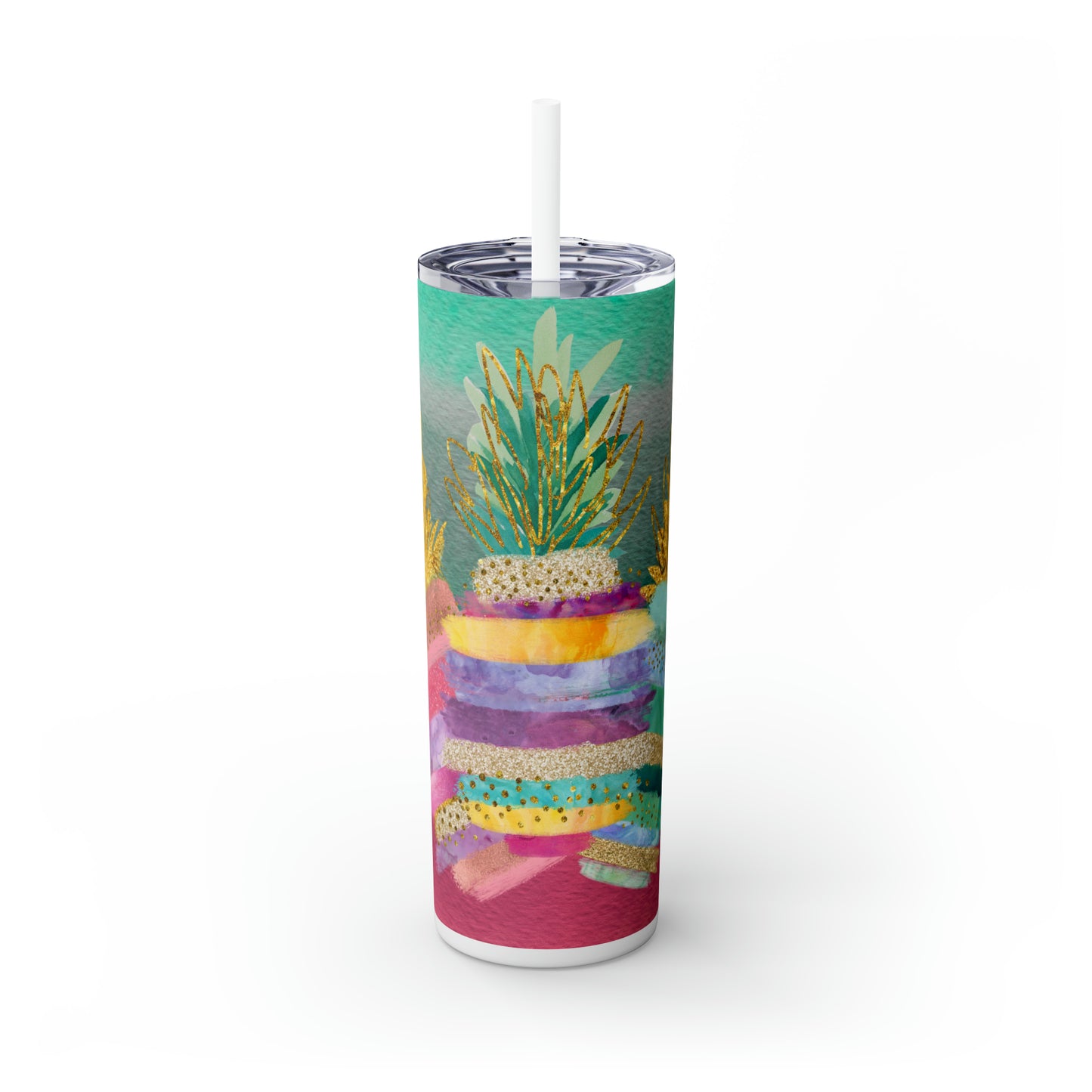 Skinny Tumbler with Straw, 20oz, Pineapples