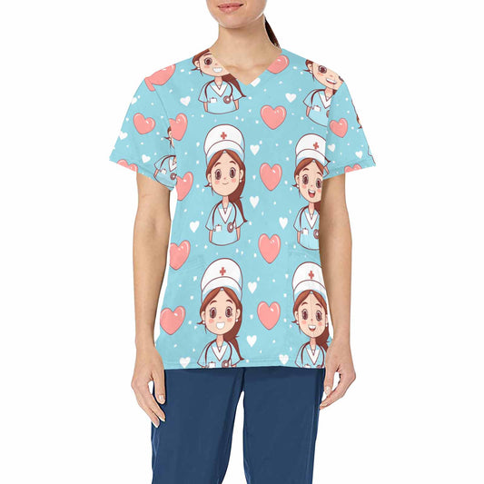 Nurse9   Women's V Neck Scrub Top Nurse Uniform with Deep Front Pockets