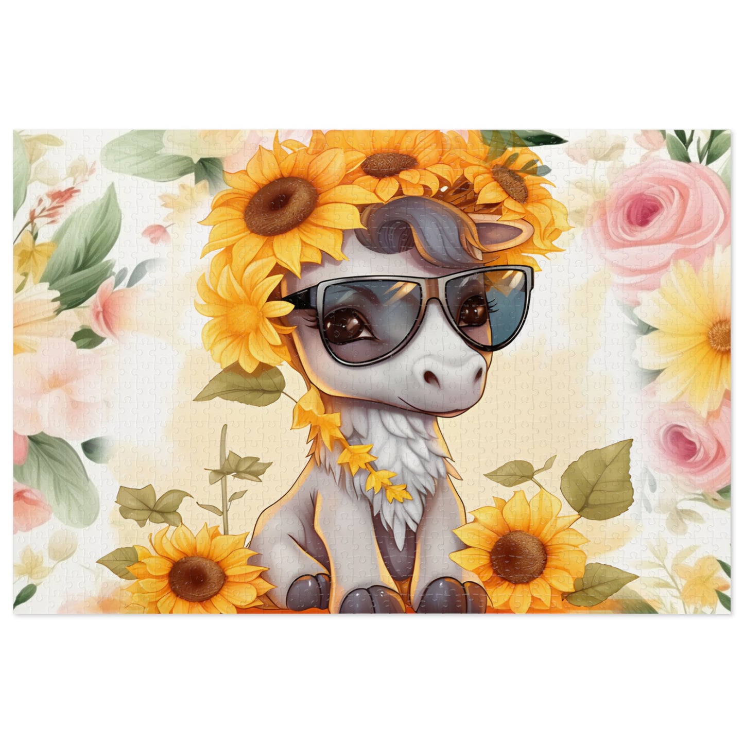 Puzzle, Donkey, Sunflowers, Personalised/Non-Personalised (30, 110, 252, 500,1000-Piece) awd-655