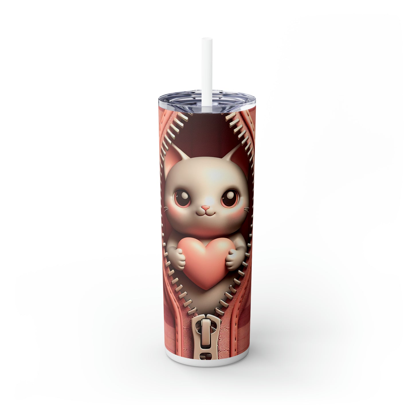 Skinny Tumbler with Straw, 20oz, Cat, Valentines Day, awd-938