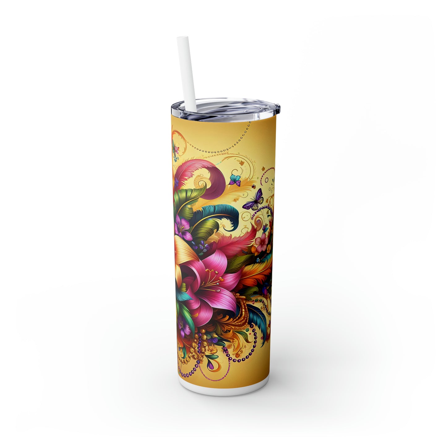 Skinny Tumbler with Straw, 20oz, Floral, awd-304