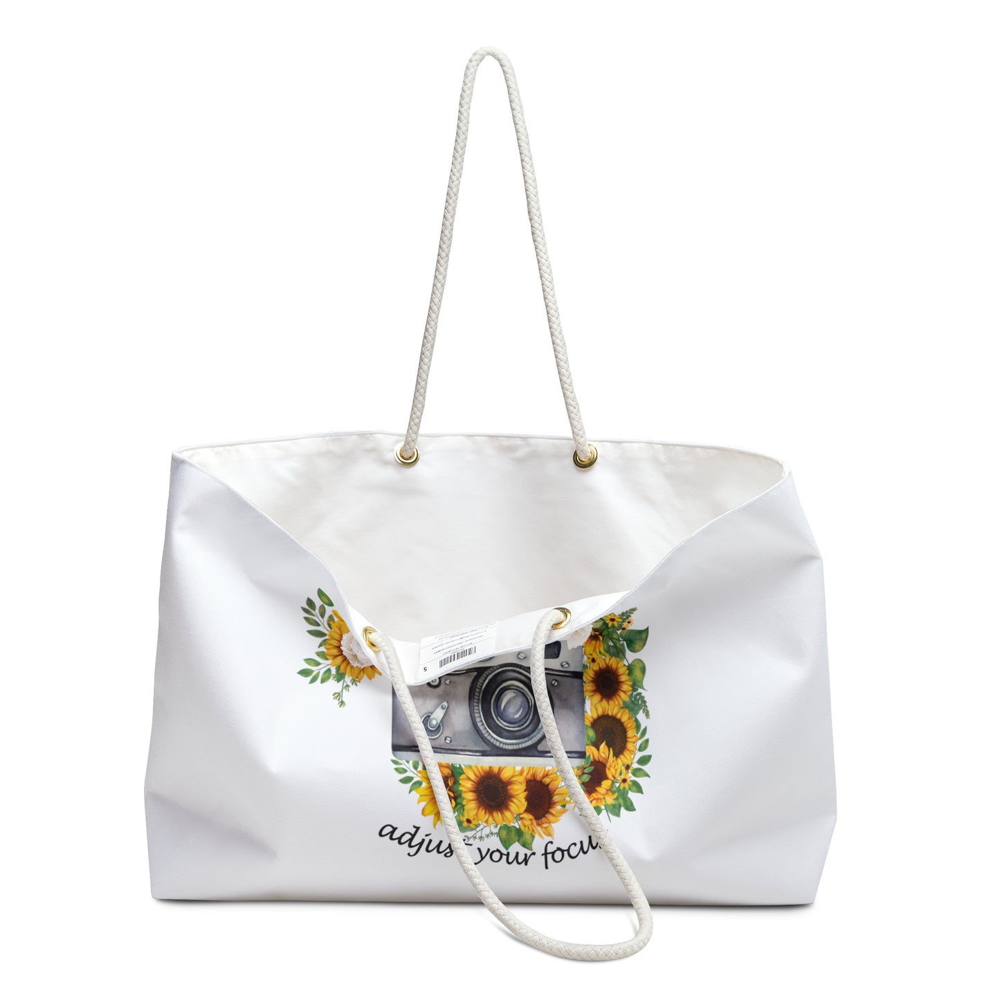 Personalised/Non-Personalised Weekender Bag, Sunflowers, When Life Gets Blurry Adjust Your Focus, Large Weekender Bag, Beach Bag, Book Bag