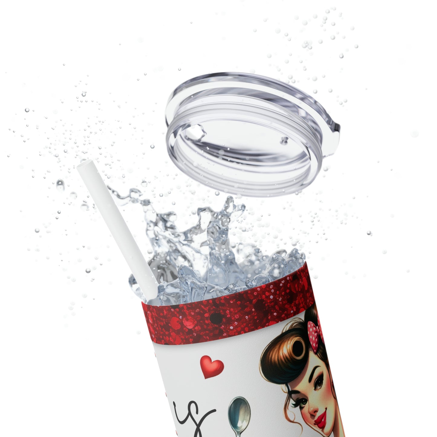 Skinny Tumbler with Straw, 20oz, Retro, Life is Short Lick the Spoon