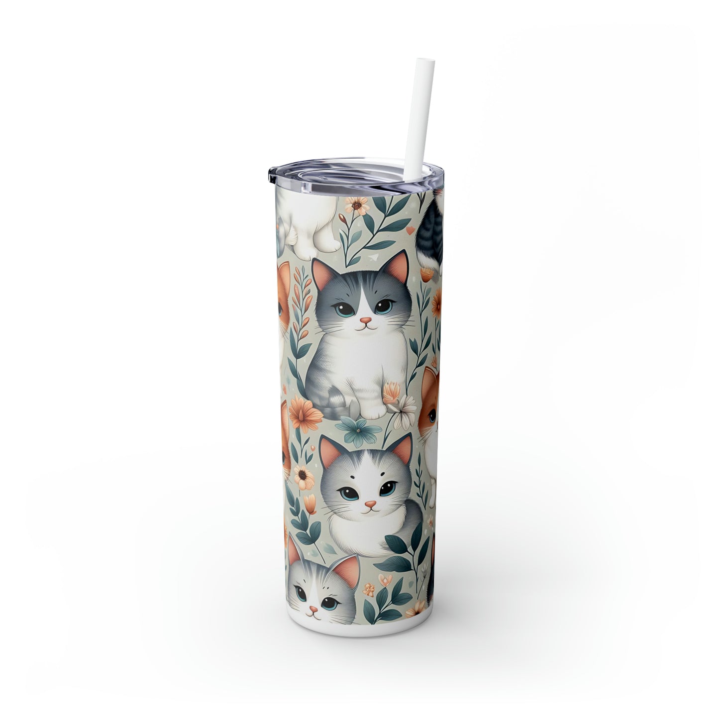 Skinny Tumbler with Straw, 20oz, Cats, awd-330