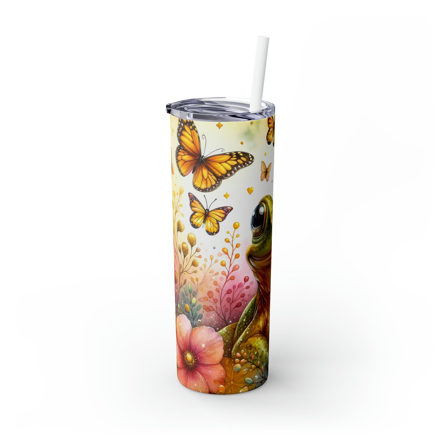 Skinny Tumbler with Straw, 20oz, Floral & Frog, awd-410