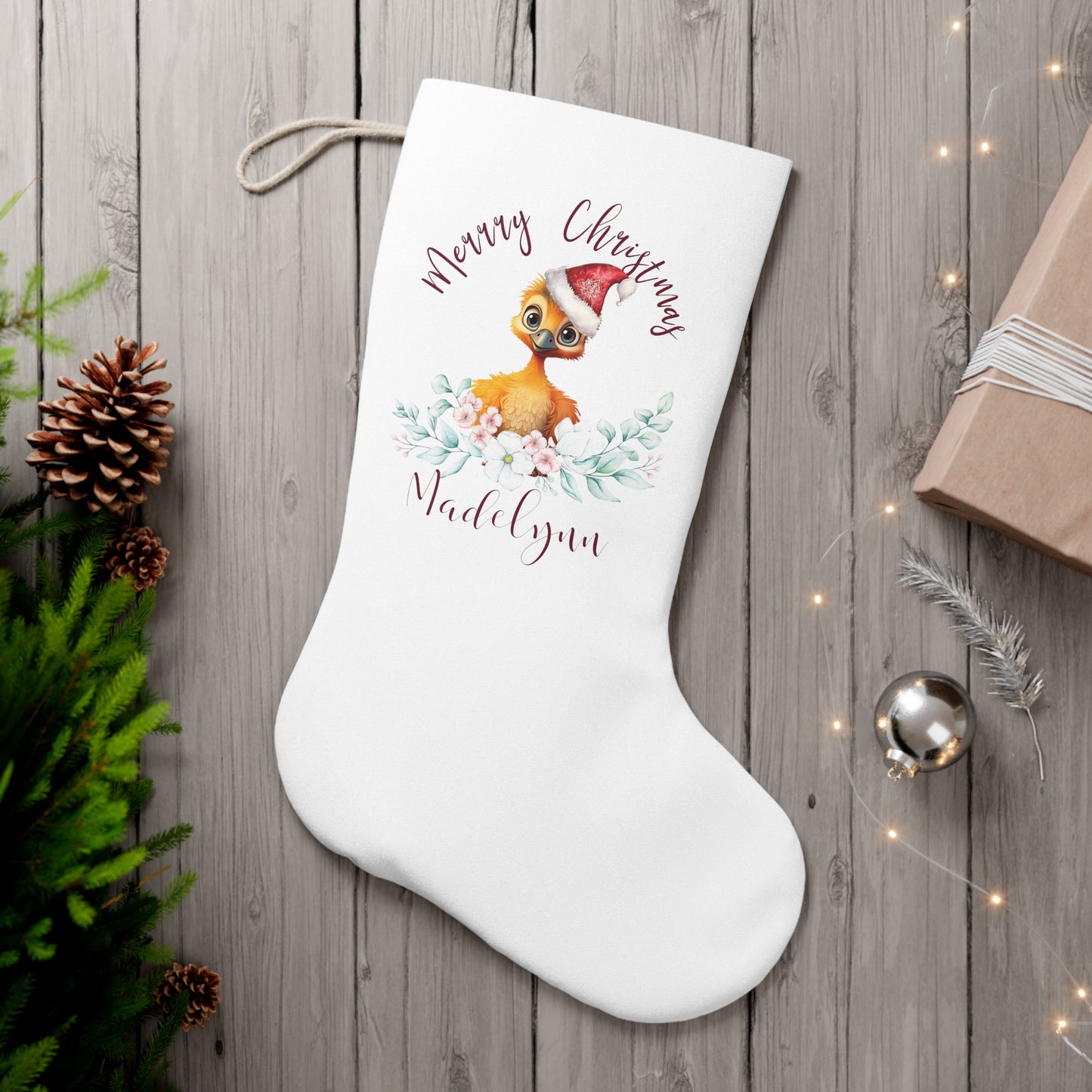 Personalised Santa Stocking, Australian Animals Eucalyptus, Emu