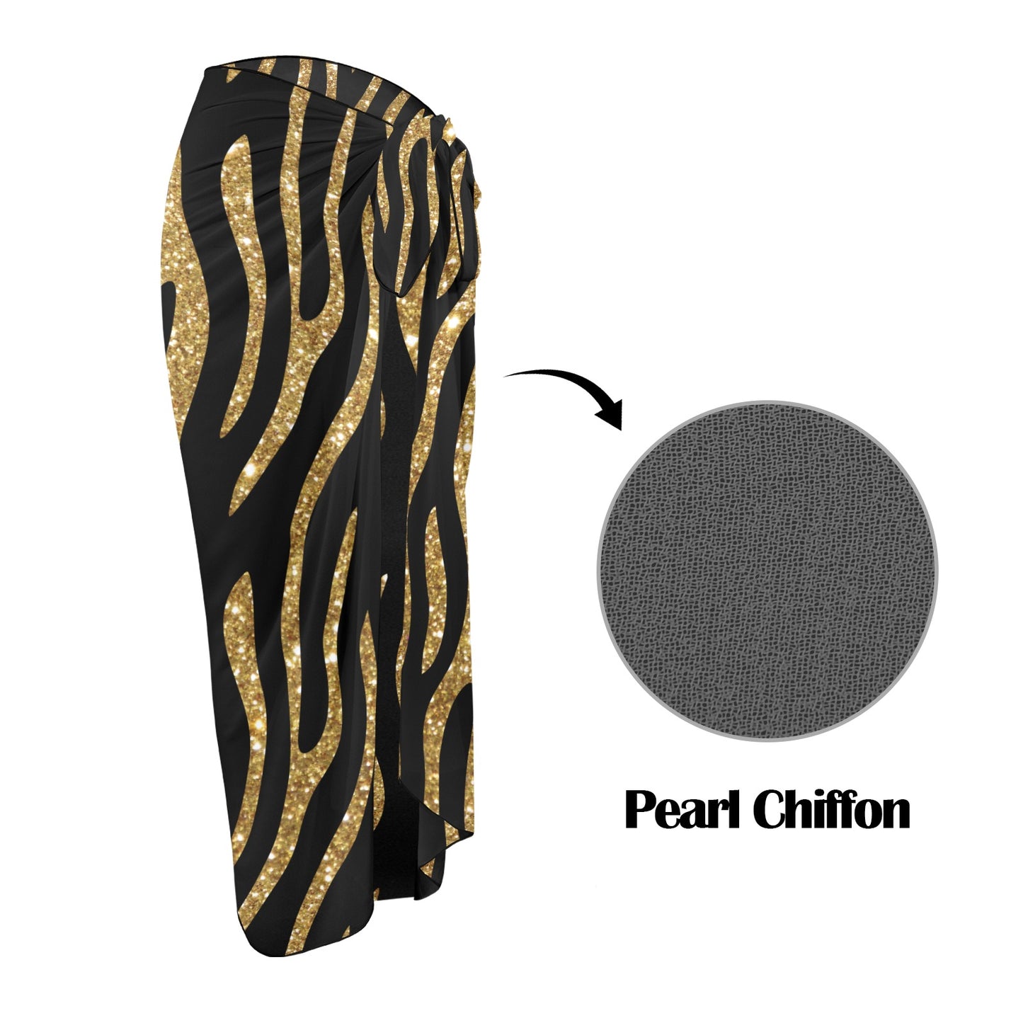 Black and Gold Glitter Leopard Print Long Beach Sarong Wrap