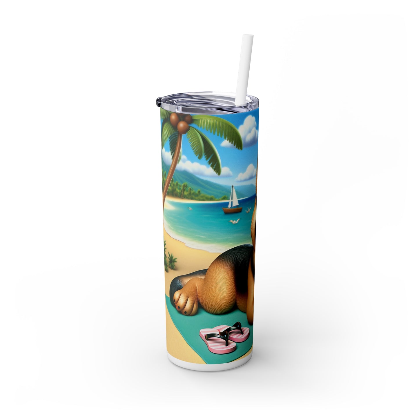 Skinny Tumbler with Straw, 20oz, Dog on Beach, German Shepherd, awd-1212