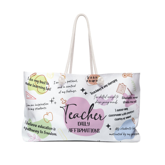 Personalised/Non-Personalised Weekender Bag, Teacher Affirmations, Large Weekender Bag, Beach Bag, Book Bag