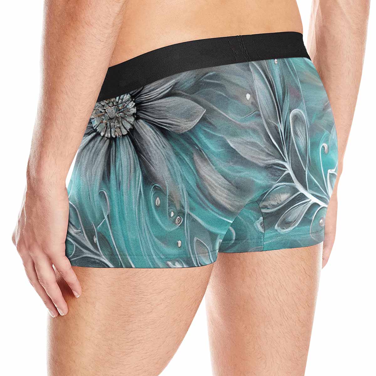 Green Elegant Large Print Floral AUS Men's All Over Print Boxer Briefs (Made In AUS)