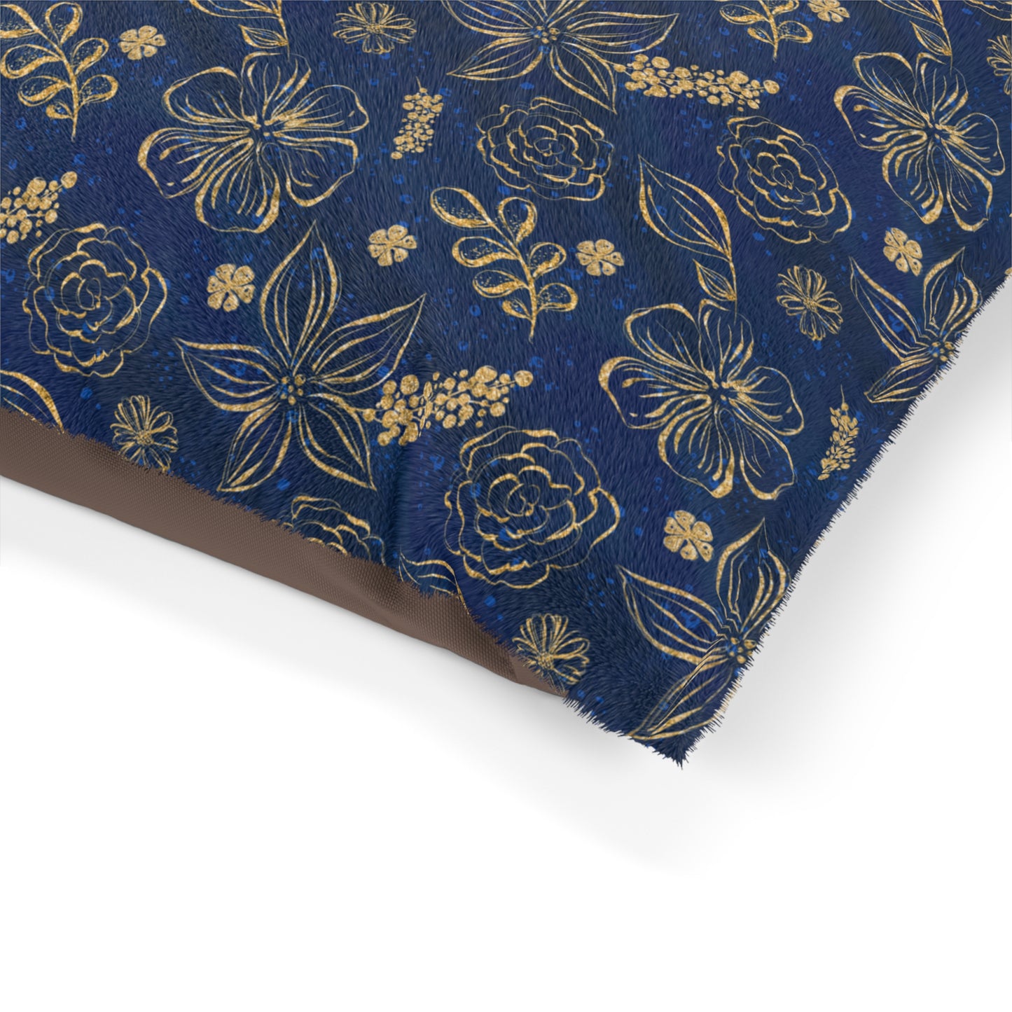 Luxury Pet Bed, feather soft fleece Navy and Gold Floral