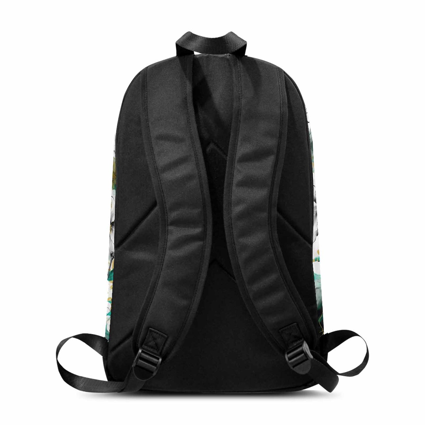 Green and White Ink Floral Adult Casual Backpack