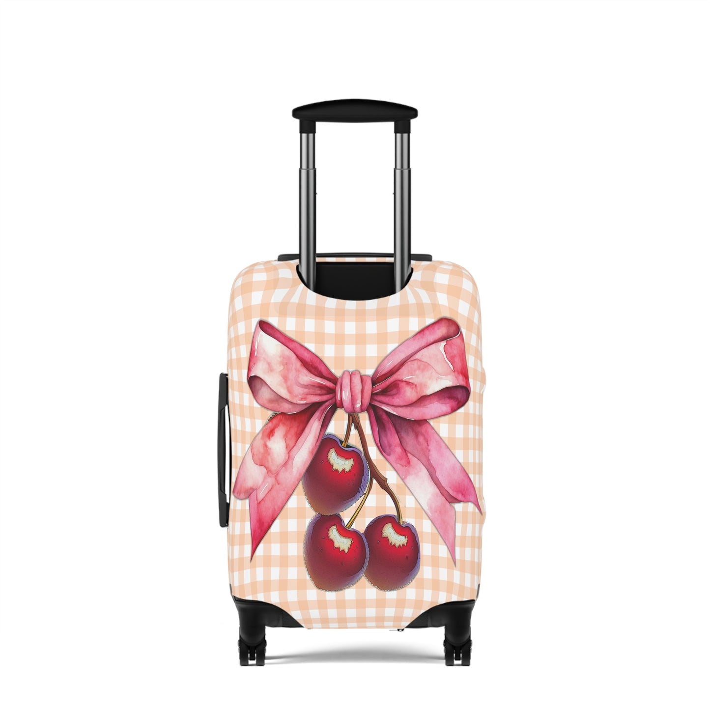 Luggage Cover, Rockabilly, Coquette, Pastel Orange Gingham, Cherries and Ribbon, awd-2510