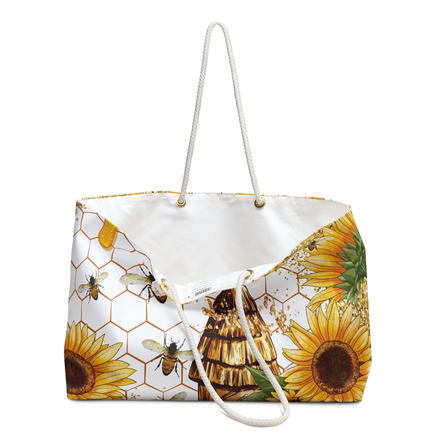 Personalised/Non-Personalised Weekender Bag, Bees and Sunflowers, Weekender Bag, Beach Bag, Book Bag