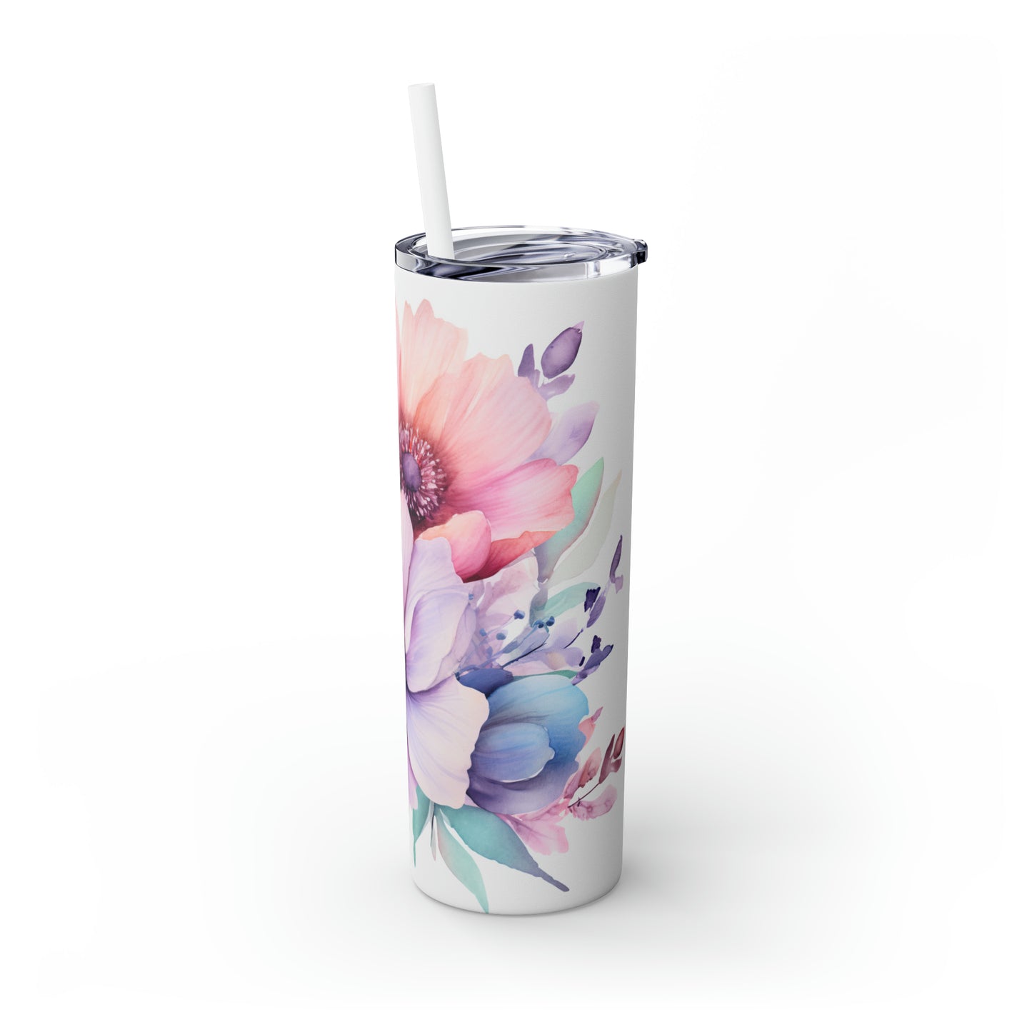 Skinny Tumbler with Straw, 20oz, Floral, awd-030