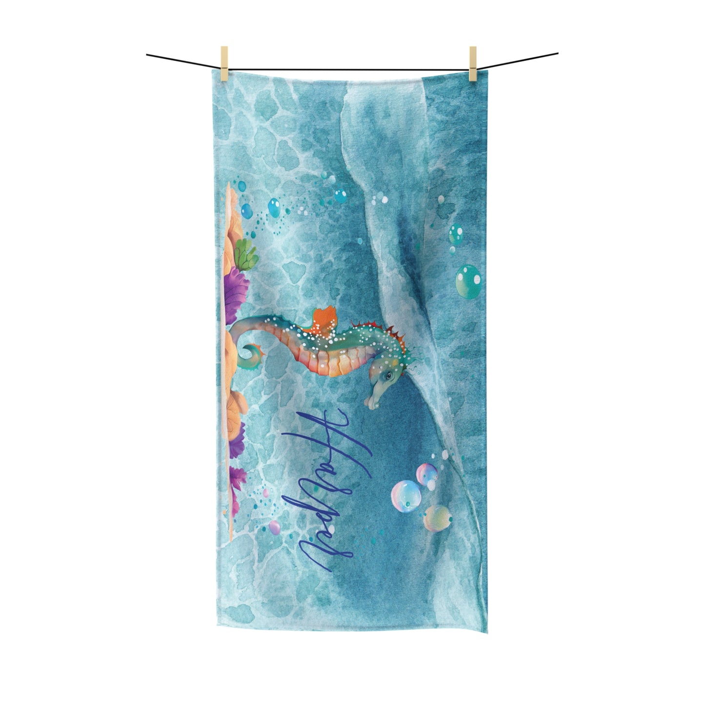 Personalised Beach Towel, Seahorse, Polycotton Towel