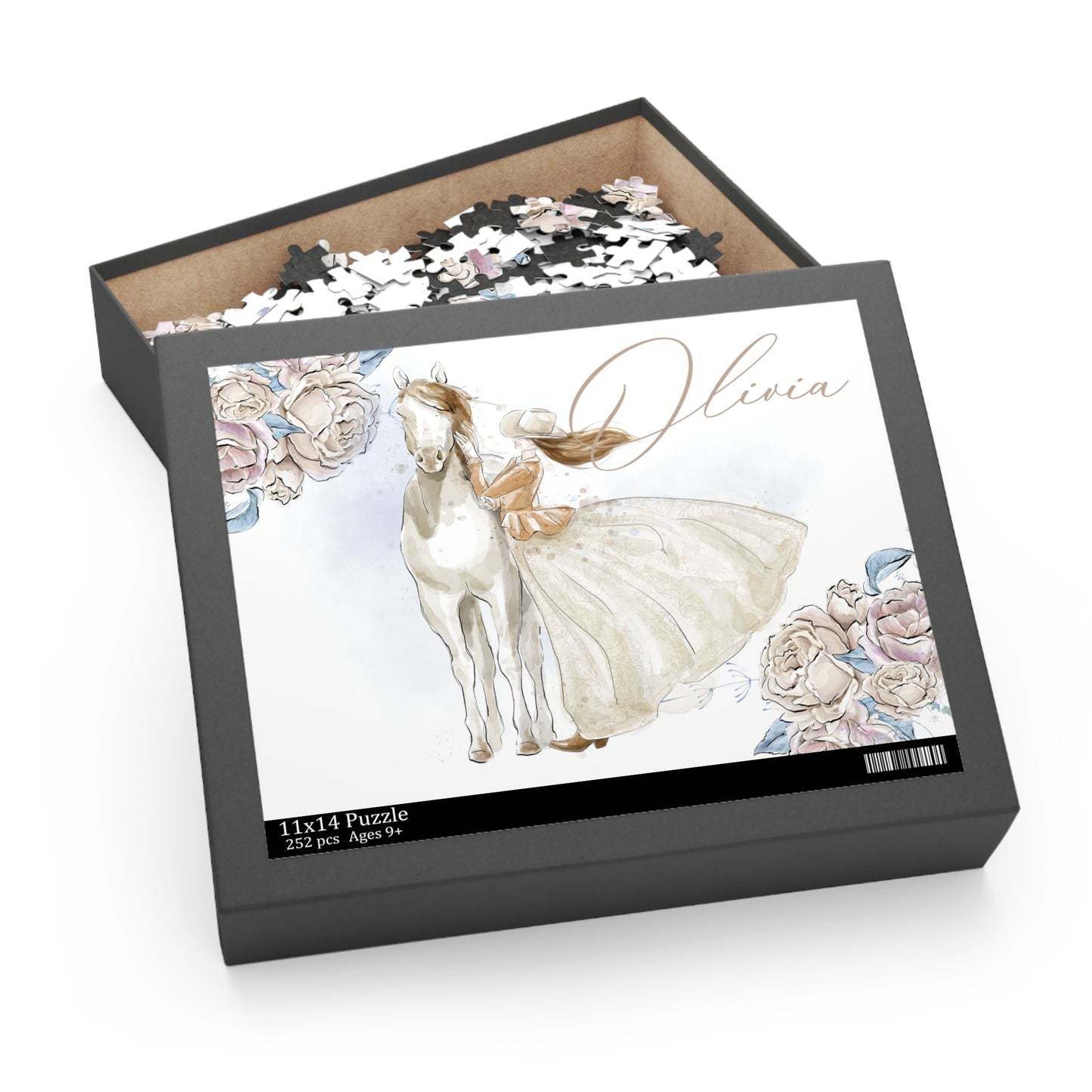 Personalised/Non-Personalised Puzzle, Just a Girl Who Loves Horses, Romance Floral (120, 252, 500-Piece)