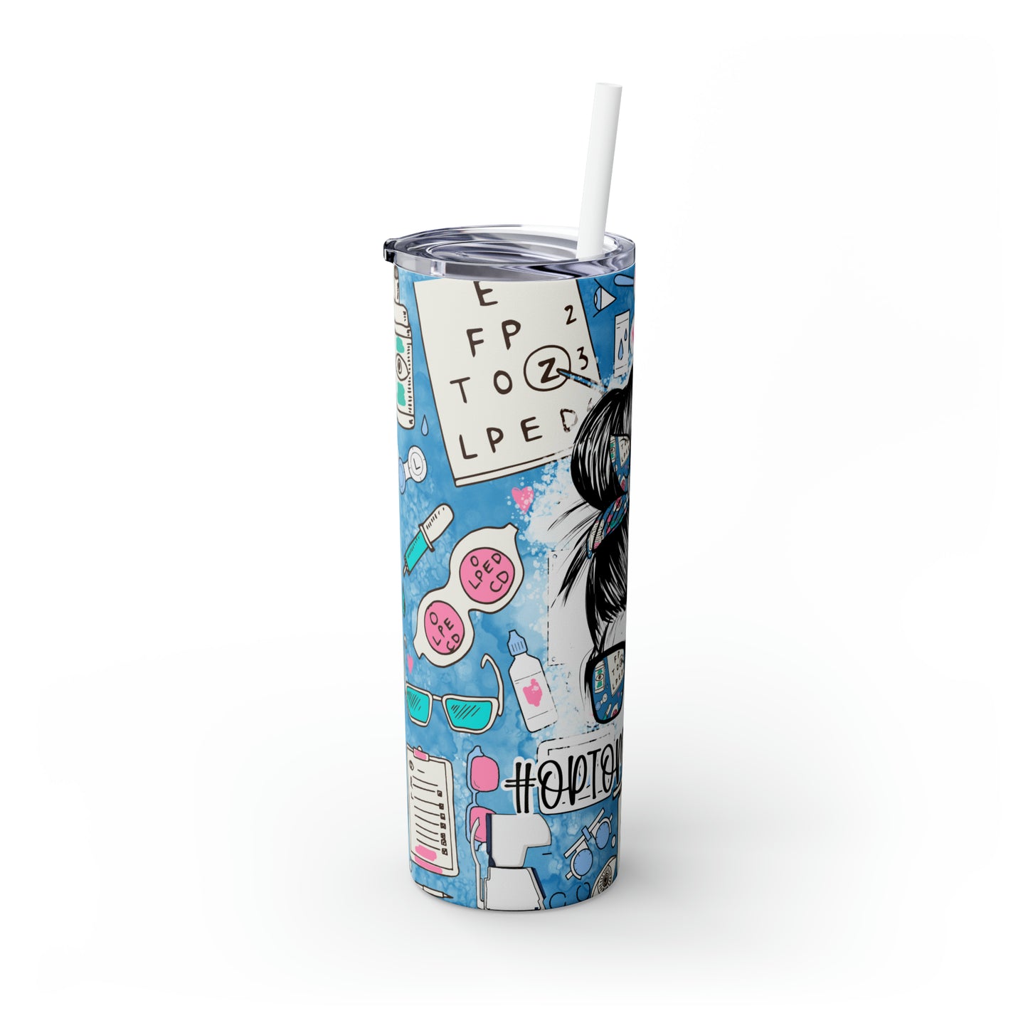 Skinny Tumbler with Straw, 20oz, Optometry