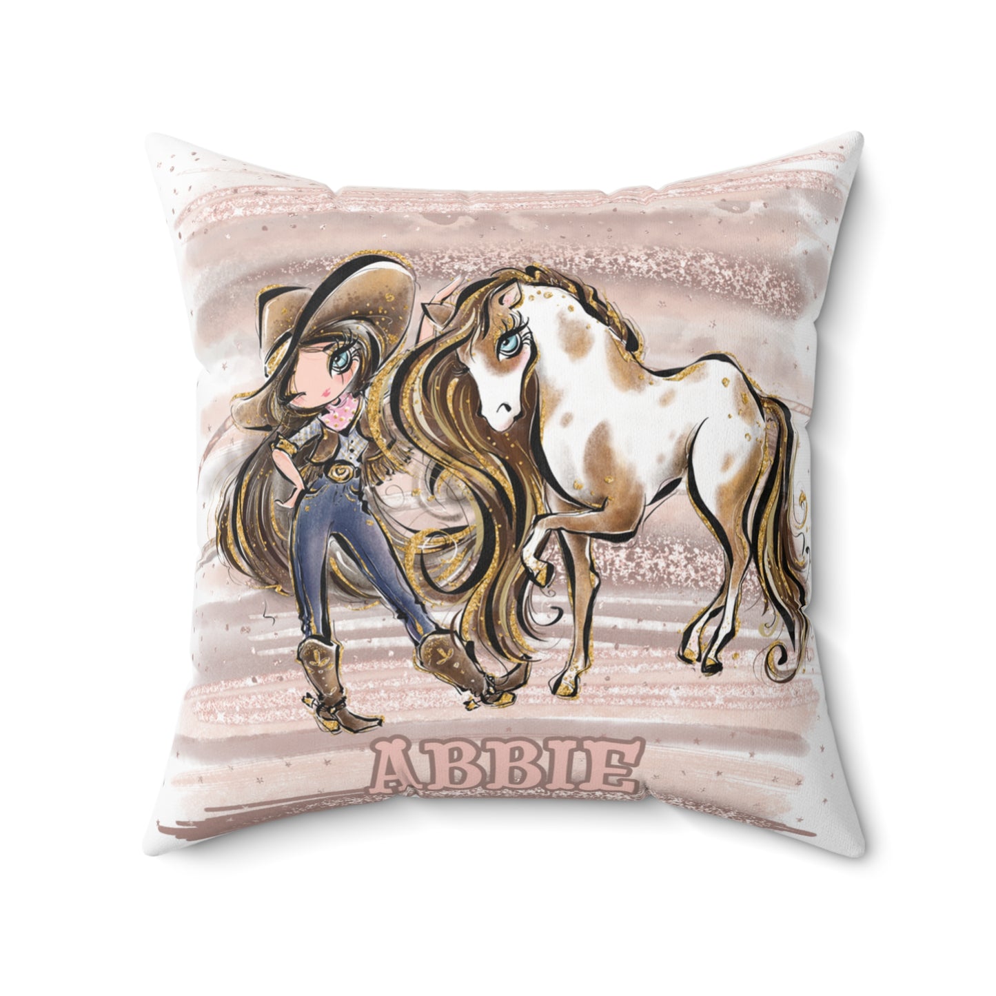 Personalised Cowgirl and Horse Cushion,  Brown Hair, Blue Eyes, Polyester Square Cushion, Christmas cushion